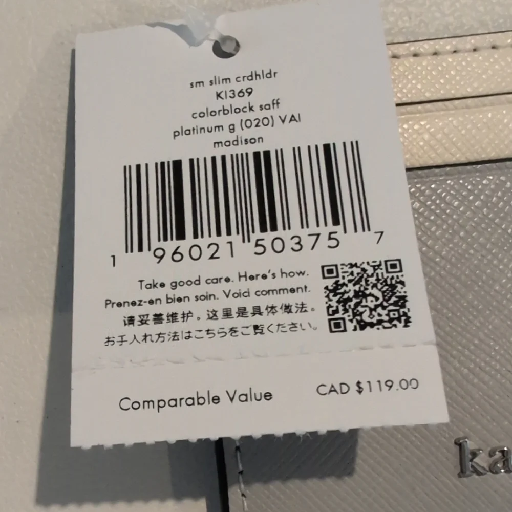 Kate Spade Gray & Cream Cardholder New With Tags